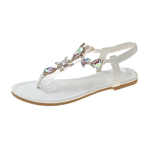 YCBMINGCAN Damen Sommer Wasser Pinch Toe Flache Unterseite Große Strandschuhe Sandalen Damenschuhe 44 (White, 40) von YCBMINGCAN