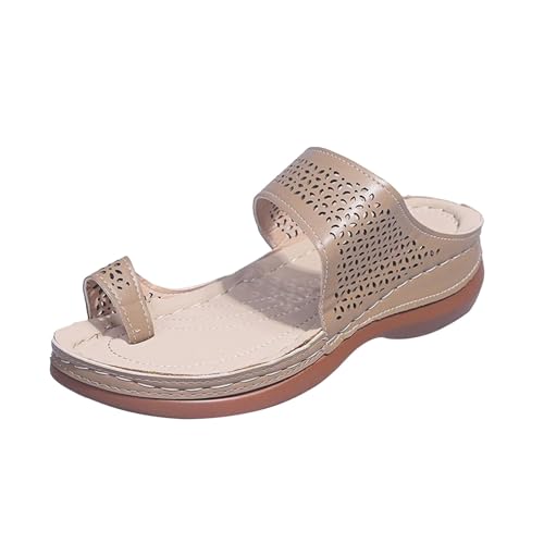 YCBMINGCAN Damen Sommerschuhe mit Zehenclip, atmungsaktivem, hohlem Schuhoberteil, schrägem Absatz und übergroßen Strandschuhen und Hausschuhen Trachten Schuhe Für Damen (White, 36) von YCBMINGCAN