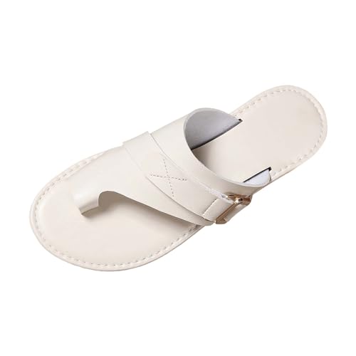 YCBMINGCAN Damen Strand-Clip-Zehen-Hausschuhe, hohle lässige Hausschuhe, flache Schuhe, Vintage-Sandalen Damenschuhe 44 (White, 42) von YCBMINGCAN