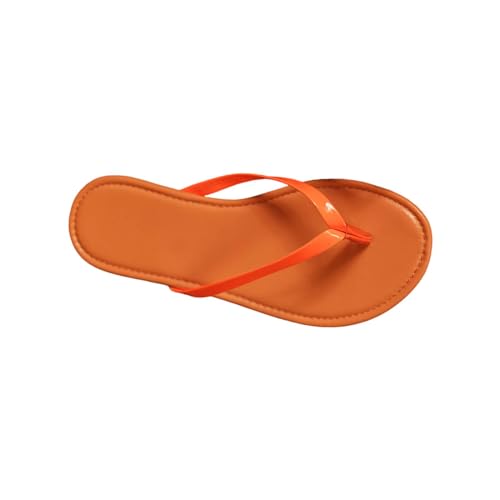 YCBMINGCAN Damen Strand Tanga Hausschuhe Hohl Casual Clip Toe Hausschuhe Flache Schuhe Vintage Sandalen Damenschuhe Stiefeletten Sommer Günstig (Orange, 36) von YCBMINGCAN