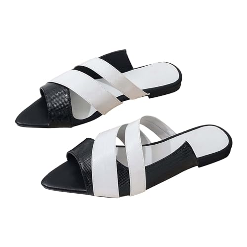 YCBMINGCAN Damen-Strandsandalen, hohle lässige Hausschuhe, flache Schuhe, Retro-Sandalen Damenschuhe Schwarz Flach Elegant (White, 40) von YCBMINGCAN