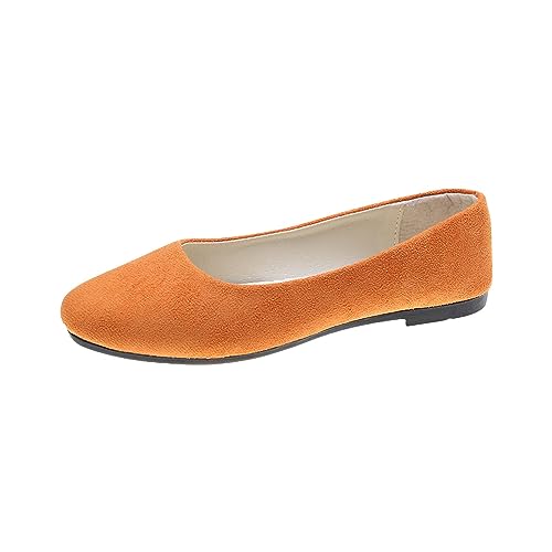 YCBMINGCAN Damen- und Mädchen-Schuhe, einfarbig, große Größe, zum Hineinschlüpfen, flach, flach, bequem, lässig, einzelne Schuhe Party Schuhe Damen (Orange, 35) von YCBMINGCAN