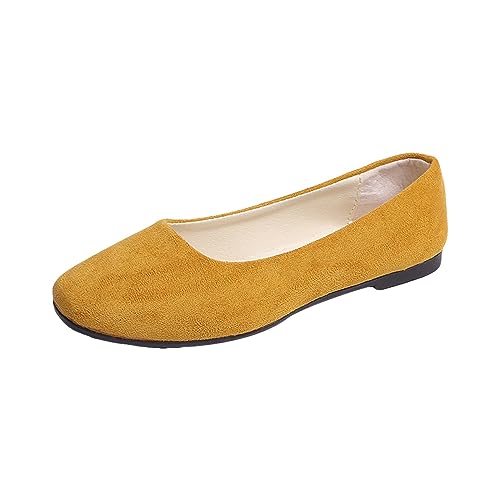 YCBMINGCAN Damen- und Mädchen-Schuhe, einfarbig, große Größe, zum Hineinschlüpfen, flach, flach, bequem, lässig, einzelne Schuhe Party Schuhe Damen (Yellow, 35) von YCBMINGCAN