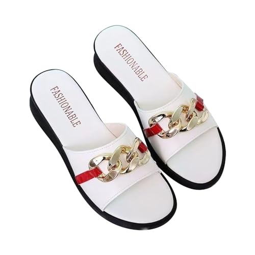 YCBMINGCAN Damenschuhe, Lange Slipper-Socken für Damen, für den Sommer, einfarbig, zum Reinschlüpfen, lässig, offene Zehenpartie, flach, weich, für Damen Schuhe Glitzer Damen (White, 39) von YCBMINGCAN