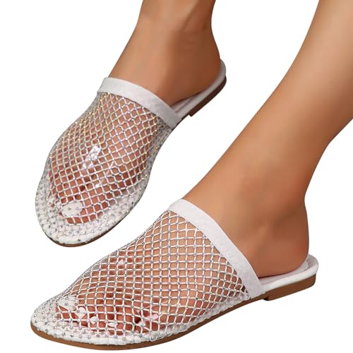 YCBMINGCAN Damenschuhe, lange Slipper-Socken für Damen, für den Sommer, einfarbig, zum Reinschlüpfen, lässig, offene Zehenpartie, flach, weiche Slipper-Socken für Damen Damenschuhe Pumps (White, 36) von YCBMINGCAN