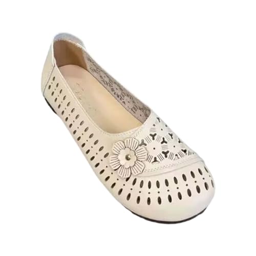 YCBMINGCAN Damenschuhe Ethnische Freizeitschuhe Sommermode Hohl Atmungsaktiv Flacher Absatz Weiche Sohle Freizeitschuhe Silberne Schuhe Damen Kleiner Absatz (White, 40) von YCBMINGCAN