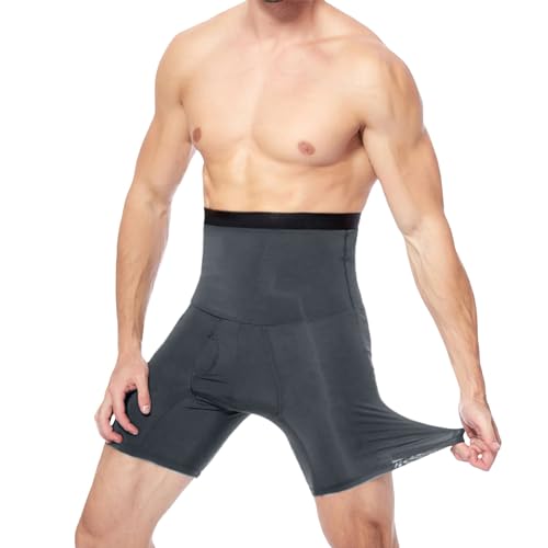 YCBMINGCAN Einfarbige, hoch taillierte Trainer-Fitness-Strumpfhose für Herren, doppellagige, schnell trocknende Five-Hose Hose Mit Handytasche Herren (Grey, XXXXXXL) von YCBMINGCAN