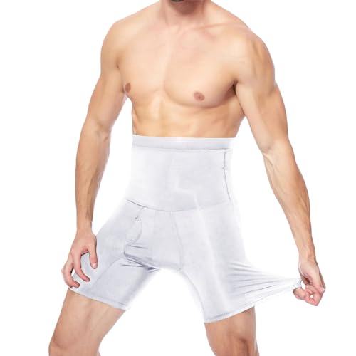 YCBMINGCAN Einfarbige, hoch taillierte Trainer-Fitness-Strumpfhose für Herren, doppellagige, schnell trocknende Five-Hose Hose Mit Handytasche Herren (White, XXXXXXL) von YCBMINGCAN