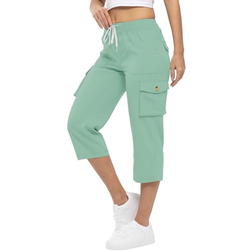 YCBMINGCAN Einfarbige, lässige Wanderhose für Damen, Outdoor-Hose, Sommerhose, Capri-Cargohose, leichte Stretch-Wanderhose, Overalls Damen Hose Und Pulli (Green, L) von YCBMINGCAN