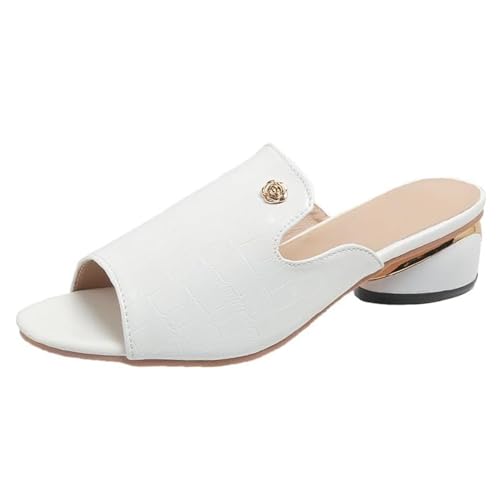 YCBMINGCAN Flache, glänzende, einfarbige PU-Sandalen für den Sommer für Damen zum Partymachen und Einkaufen Schuhe Damen Wasserfest (White, 40) von YCBMINGCAN