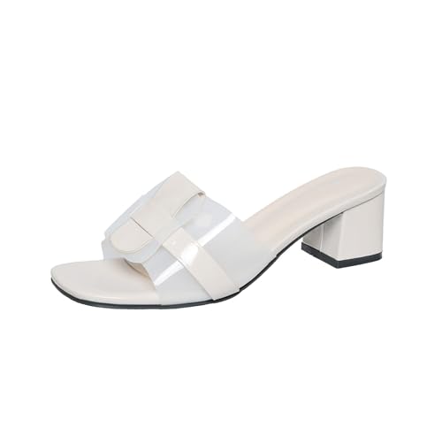 YCBMINGCAN Frauen Sommer Mund Dicke Und Transparente Gerade Linie Mit Casual Hausschuhe Damenschuhe Keilabsatz 40 (White, 35) von YCBMINGCAN