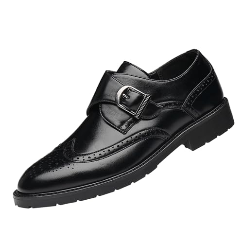 YCBMINGCAN Herrenschuhe, Klassische Business-Lederschuhe, modische Retro-Casual-Lederschuhe mit einfarbigem Set und quadratischem Schuhe Herren Boots (Black, 42) von YCBMINGCAN