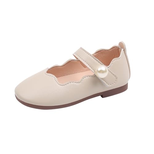 YCBMINGCAN Kinderschuhe mit quadratischem Mund für Mädchen, modische große Perlen für kleine Mädchen, einfarbige Schuhe, Tanzschuhe mit weicher Sohle Sandalen Kinder 35 (Beige, 28 Little Child) von YCBMINGCAN