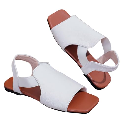 YCBMINGCAN Lässige, elastische, flache Rom-Schuhe für Damen, Sommermode, Damen-Sandalen Flache Schuhe Damen (White, 39) von YCBMINGCAN