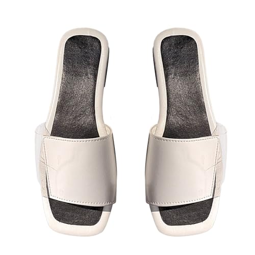 YCBMINGCAN Lässige Strandsandalen und Hausschuhe für Damen in Übergröße mit flachem Boden und quadratischem Zehenbereich Schuhe Damen Schwarz Elegant Sommer (White, 35) von YCBMINGCAN