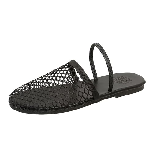 YCBMINGCAN Modische und vielseitige Flache Römerpantoffeln mit runder Zehenpartie für Damen Damenschuhe Mokassin (Black, 36) von YCBMINGCAN