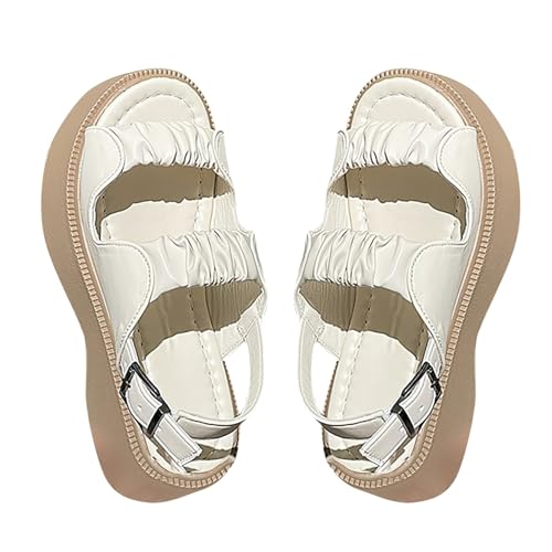 YCBMINGCAN Plissierte Strandsandalen für den Sommer mit dicker Schnalle an der Unterseite für Damen Damenschuhe Wasserdicht (White, 36) von YCBMINGCAN