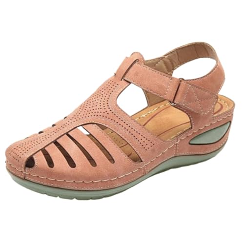 YCBMINGCAN Sandalen mit dicker Sohle für Frauen, weiches, geschlossene Zehen, Vintage-Anti-Rutsch-Sandalen, dicke Sohle, Premium-Schuhe, hohle Sandalen Damen Schuhe Mit Absatz Schwarz (Pink, 39) von YCBMINGCAN