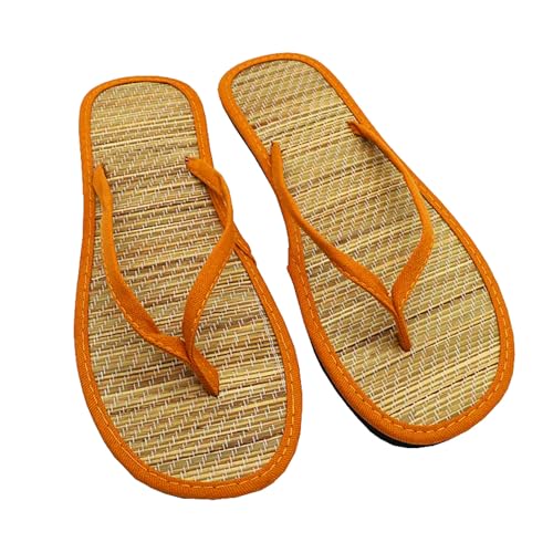 YCBMINGCAN Sommer Flip-Flops Rattan Damen Japanischen Hause Mit Außerhalb Tragen Sandale Drag Flache Unterseite Drag Damenschuhe Keilabsatz (Orange, 37) von YCBMINGCAN