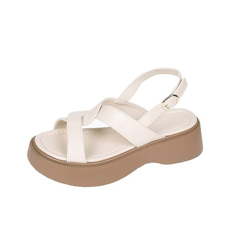 YCBMINGCAN Sommer-Strandpantoffeln für Damen mit dicker Sohle und mittelhohem Absatz Schwarze Schuhe Damen Mit Absatz (White, 35) von YCBMINGCAN