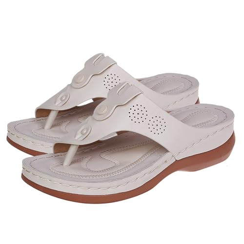 YCBMINGCAN Übergroße Strandsandalen und Hausschuhe für Damen im Sommer mit Zehenkeil und T-Form Damenschuhe Stiefeletten Sexy (White, 37) von YCBMINGCAN