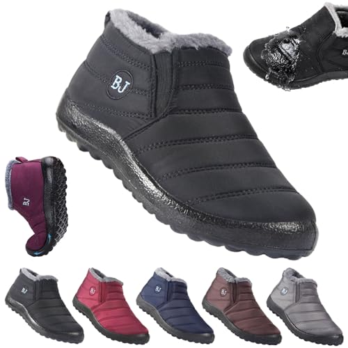 YCYATS BJ Winterschuhe, Wasserdicht Warm Plush Gefütterte Schneestiefel Stiefeletten, Winter Outdoors Rutschfeste Stiefel Boots (Schwarz, Erwachsene, Damen, 39, Numerisch, EU Schuhgrößensystem, M) von YCYATS