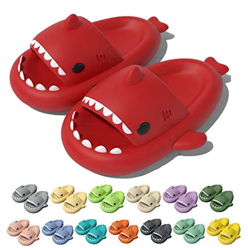 YCYATS Sharklas Originales Kinder-Sommer-Slipper mit niedlichen Tiermotiven, gemütliche, rutschfeste Hai-Sandalen (Red, Kleinkind, Damen, 20, Numerisch (von/bis), EU Schuhgrößensystem, 21, M) von YCYATS