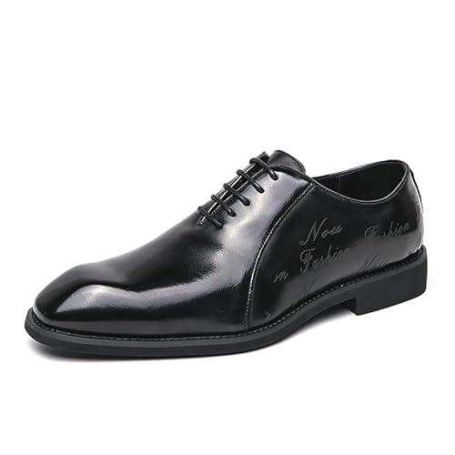 Elegante Oxford-Schuhe for Herren, for Schnüren, Retro, quadratisch, brünierte Zehenpartie, Muster mit Prägung, veganes Leder, rutschfest, niedriger Blockabsatz, rutschfest(Color:Schwarz,Size:42 EU) von YDNH