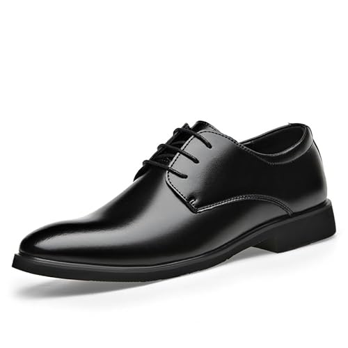 Formale Oxford-Schuhe for Herren for Schnüren, spitzer Zehenbereich, veganes Leder, Derby-Schuhe, niedrige Oberseite, Gummisohle, Blockabsatz, rutschfester Abschlussball(Color:Schwarz,Size:42 EU) von YDNH