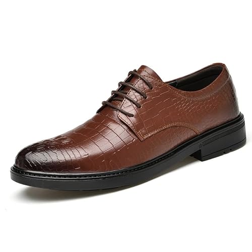 Formelle Oxford-Schuhe for Herren, for Schnüren, runde, brünierte Zehenpartie, Patchwork-Leder, Krokodildruck, Derby-Schuhe, niedrige Spitze, Gummisohle, Blockabsatz, Business(Color:Braun,Size:36 EU) von YDNH