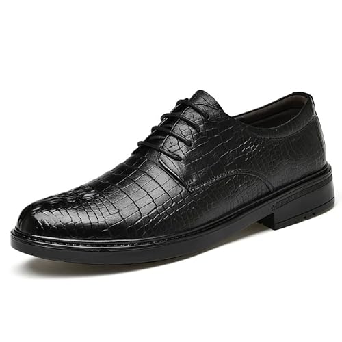 Formelle Oxford-Schuhe for Männer mit Schnürung, runde brünierte Zehenpartie, Patchwork-Derby-Schuhe mit Krokodilmuster, Blockabsatz, Gummisohle, niedrige Oberseite, rutschfest(Color:Schwarz,Size:45 E von YDNH