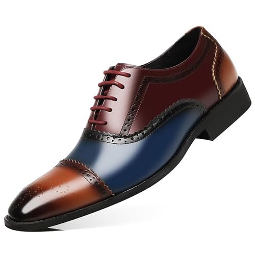 Formelle Schuhe for Herren, Schnürschuhe, quadratische Zehenpartie, Brogue, Kappe, Oxford-Schuhe aus PU-Leder, rutschfester Blockabsatz, Gummisohle, rutschfest, niedriger Schaft, Hochzeit(Color:Brown von YDNH