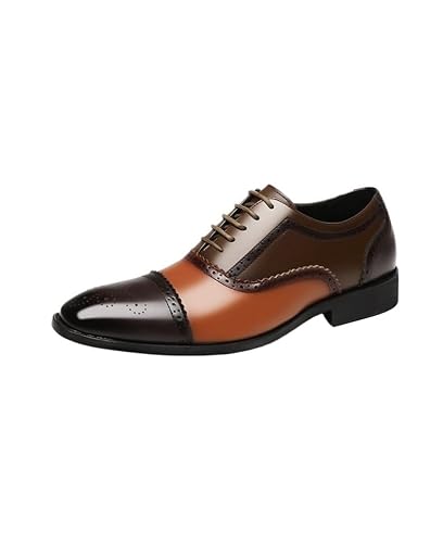 Formelle Schuhe for Herren, Schnürschuhe, quadratische Zehenpartie, Brogue, Kappe, Oxford-Schuhe aus PU-Leder, rutschfester Blockabsatz, Gummisohle, rutschfest, niedriger Schaft, Hochzeit(Color:Brown von YDNH