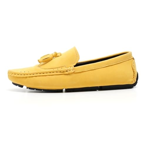 Herren-Loafer-Schuh, quadratische Zehenpartie, Flügelspitzen, Wildleder, veganes Leder mit Quaste, rutschfest, flexibel, leicht, for Gehen, klassischer Slip-on (Color : Yellow, Size : 44.5 EU) von YDNH