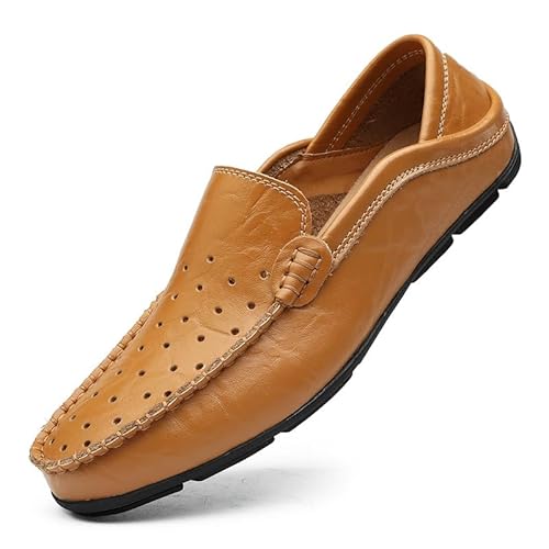 Herren-Loafer-Schuhe, runde Zehenpartie, perforiertes PU-Leder, Bequeme, rutschfeste, leichte, lässige Slip-on-Schuhe (Color : Yellow, Size : 39 EU) von YDNH