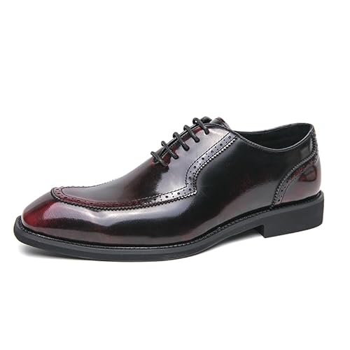 Kleid-Oxford-Schuhe for Herren, for Schnüren, quadratische Zehenpartie, Schürzenzehen-Brogue, veganes Leder, Oxford-Schuhe, widerstandsfähig, rutschfest, Low-Top-Klassiker(Color:rot,Size:44.5 EU) von YDNH