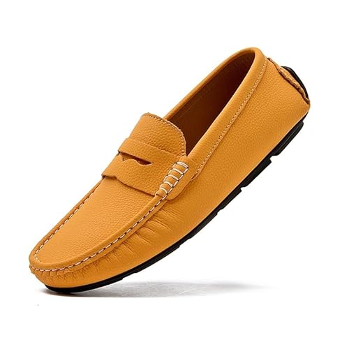 Loafer for Herren, runde Zehenpartie, Nubukleder, Penny-Loafer for Fahren, Flexibler, Flacher Absatz, widerstandsfähig, klassischer Slip-On (Color : Yellow, Size : 40 EU) von YDNH