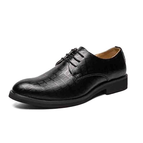 Oxford-Abendschuhe for Herren, for Schnüren, spitze Spitze, brünierte Zehenpartie, Karomuster, Derby-Schuhe aus veganem Leder, rutschfest, niedriger Schnitt, Abschlussball(Color:Schwarz,Size:44.5 EU) von YDNH