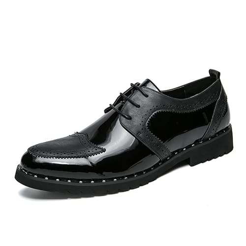 Oxford-Abendschuhe for Herren mit Schnürung, zweifarbig, PU-Leder, Patchwork, Brogue, Flügelkappen, Derby-Schuhe, rutschfester Blockabsatz, rutschfest, rutschhemmend, Abschlussball(Color:Schwarz,Size: von YDNH