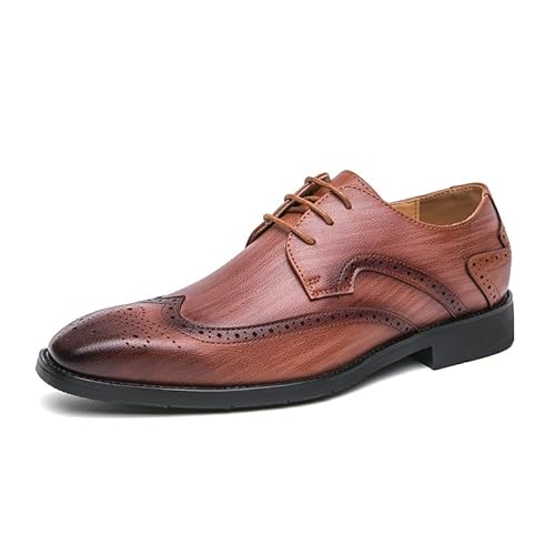 Oxford-Schuhe for Herren, Schnürung, quadratische Zehenpartie, Kunstleder, Brogue, geprägte Flügelspitze, Derby-Schuhe, rutschfeste Gummisohle, beständig, rutschfest, Party(Color:Braun,Size:40 EU) von YDNH