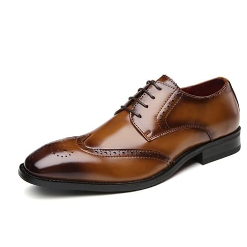 Oxford-Schuhe for Herren, for Schnüren, quadratische, brünierte Zehenpartie, Leder, Brogue-Prägung, Flügelspitze, Derby-Schuhe, rutschfest, Blockabsatz, Gummisohle, rutschfest(Color:Braun,Size:44 EU) von YDNH