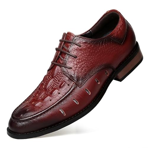 Oxford-Schuhe for Herren, for Schnüren, runde, brünierte Zehenpartie, echtes Leder, Krokodildruck, Derby-Schuhe, Blockabsatz, rutschfest, niedrige Oberseite, Gummisohle, Abschlussball(Color:Brown Holl von YDNH