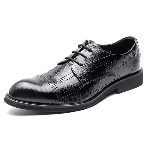 Oxford-Schuhe for Herren, formelle Schuhe mit Schnürung, spitzer Spitze, brünierter Zehenpartie, atmungsaktiv, ausgehöhlte Derby-Schuhe aus Kunstleder, rutschfest, Blockabsatz, rutschfest(Color:Schwar von YDNH