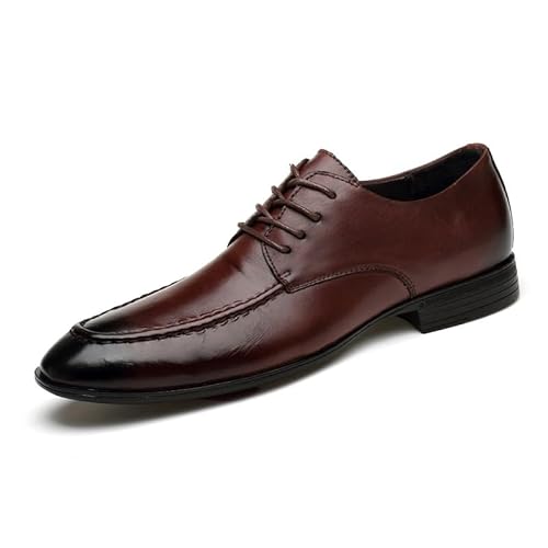 Oxford-Schuhe for Herren mit Schnürung, spitzer Zehenbereich, brünierte Zehenpartie, Schürzen-Zehenbereich, Leder-Derby-Schuhe, niedriger Schaft, rutschfest, rutschhemmend, Business(Color:Dunkelbraun, von YDNH
