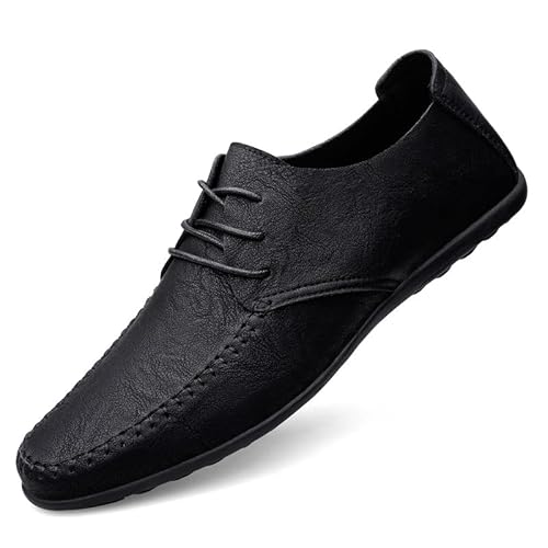 YDNH Abendschuhe for Herren, for Schnüren, runde Zehenpartie, veganes Leder, Derby-Schuhe, Blockabsatz, Gummisohle, rutschfeste Low-Top-Hochzeit(Color:Schwarz,Size:45.5 EU) von YDNH