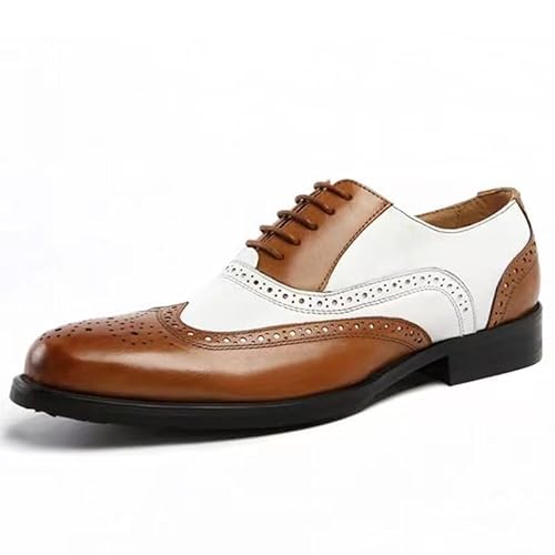 YDNH Anzugschuhe for Herren, Schnür-Brogue, geprägte Flügelspitze, PU-Leder, zweifarbige Oxford-Schuhe, Gummisohle, rutschfest, Low-Top-Blockabsatz, Business(Color:Braun,Size:45 EU) von YDNH