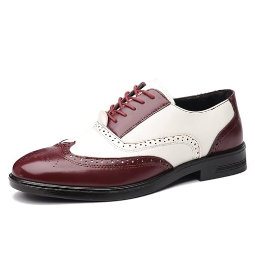 YDNH Anzugschuhe for Herren, Schnür-Brogue, geprägte Flügelspitze, PU-Leder, zweifarbige Oxford-Schuhe, Gummisohle, rutschfest, Low-Top-Blockabsatz, Business(Color:Red White,Size:44.5 EU) von YDNH