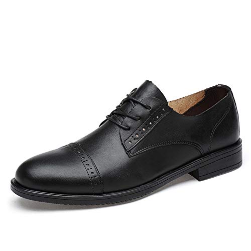 YDNH Anzugschuhe for Herren, Schnürschuhe, Cap-Toe-Derby-Schuhe, Rindsleder, rutschfest, Low-Top-beständig, rutschfest, Blockabsatz, Abschlussball(Color:Schwarz,Size:43 EU) von YDNH