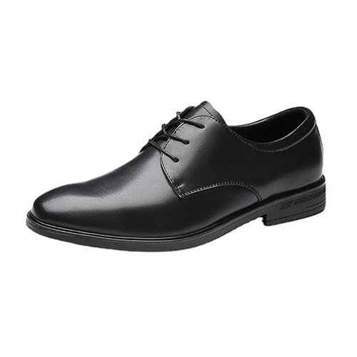 YDNH Anzugschuhe for Herren, Schnürung, runde Zehenpartie, veganes Leder, einfarbig, Derby-Schuhe, Blockabsatz, rutschfeste Gummisohle, niedriges Oberteil, klassisch(Color:Schwarz,Size:42 EU) von YDNH