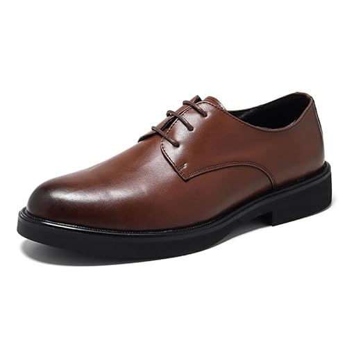 YDNH Formale Herrenschuhe for Schnüren, rund, brüniert, Derby-Schuhe aus veganem Leder, Gummisohle, Low-Top, rutschfest, Blockabsatz, Abschlussball(Color:Braun,Size:39 EU) von YDNH